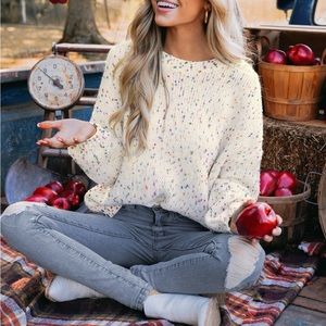 NWT: Cupshe Rainbow Pom Pom Drop Sleeve Sweater L